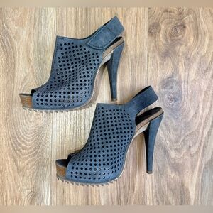 Pedro Garcia Spain Perforated Suede Platform Slingback Heels Size 40
